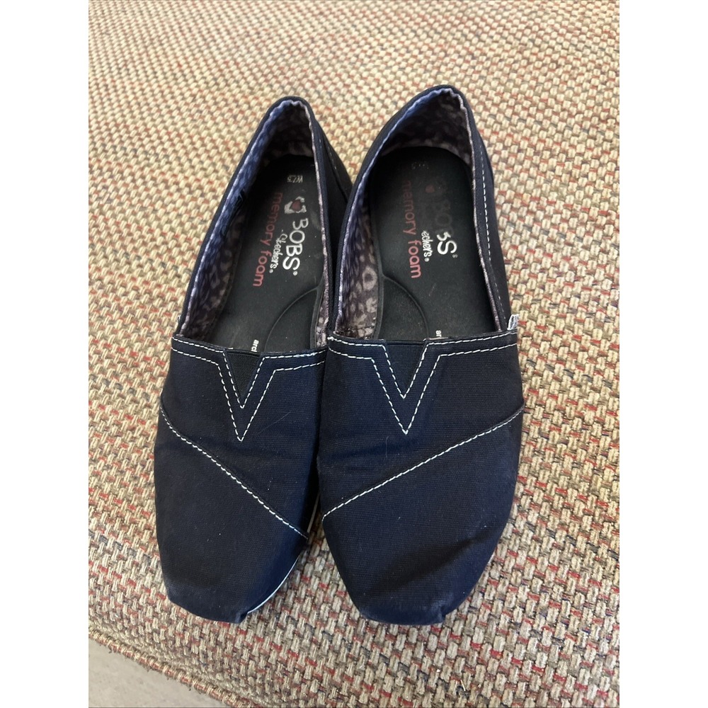 Bobs by Skechers Espadrille Women 7.5 Black Peace & Love Memory Foam
